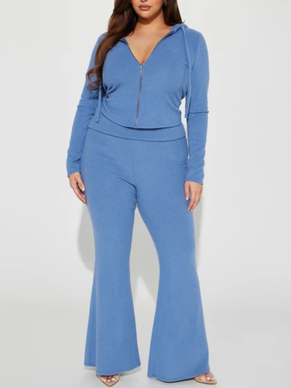 Blue Zip-Up Hoodie & Flare Pants Set